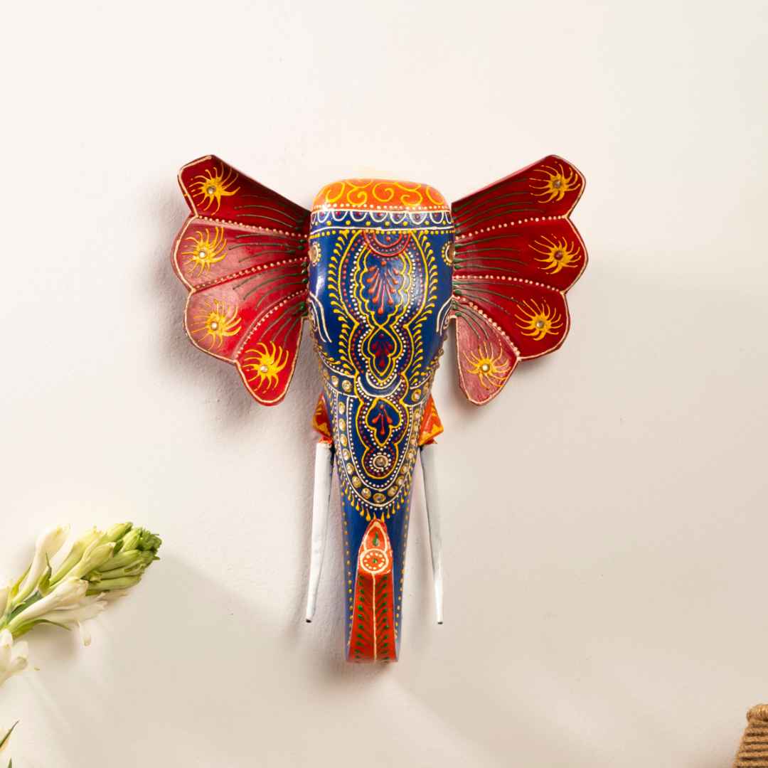 Blue Handpainted Elephant Wall Decor