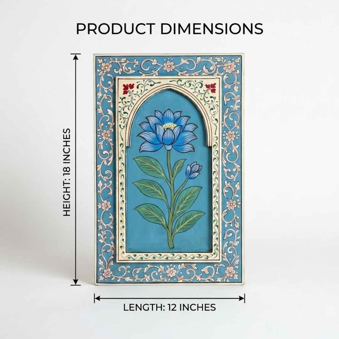 Atrangi Studio Wooden wall frame - Neelkamal blue handpainted wooden frame showing 12 x 18 inch wall decor dimensions