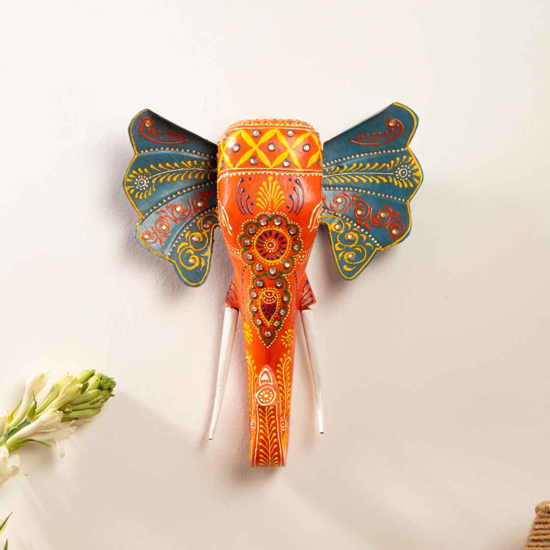 Orange Handpainted Elephant Wall Decor