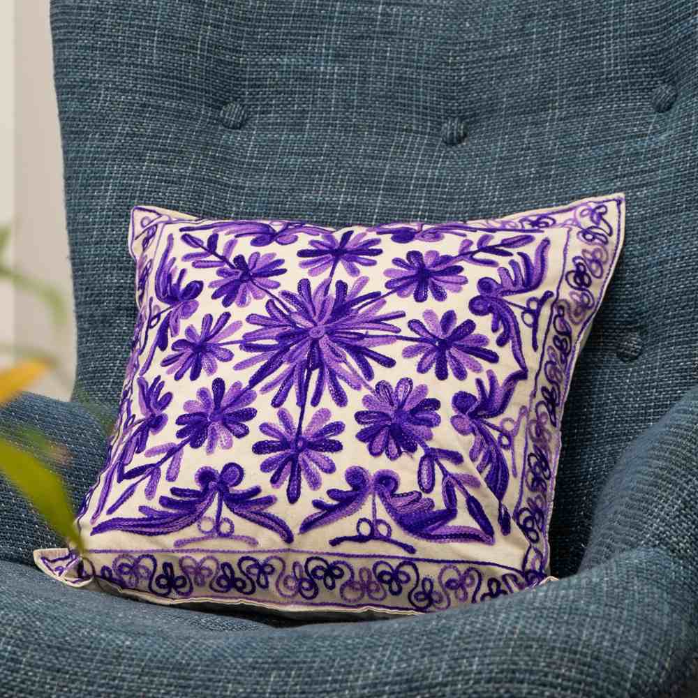 Violet Vibes Embroidery Cushion Cover (Set of 2)