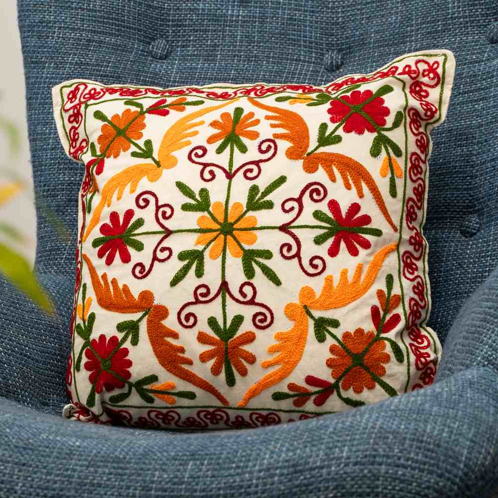 Rustic Bloom Aari Embroidery Cushion Cover (Set of 2)