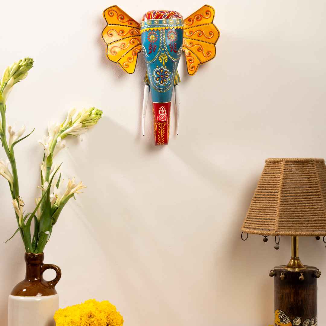 Turquoise Handpainted Elephant Wall Decor