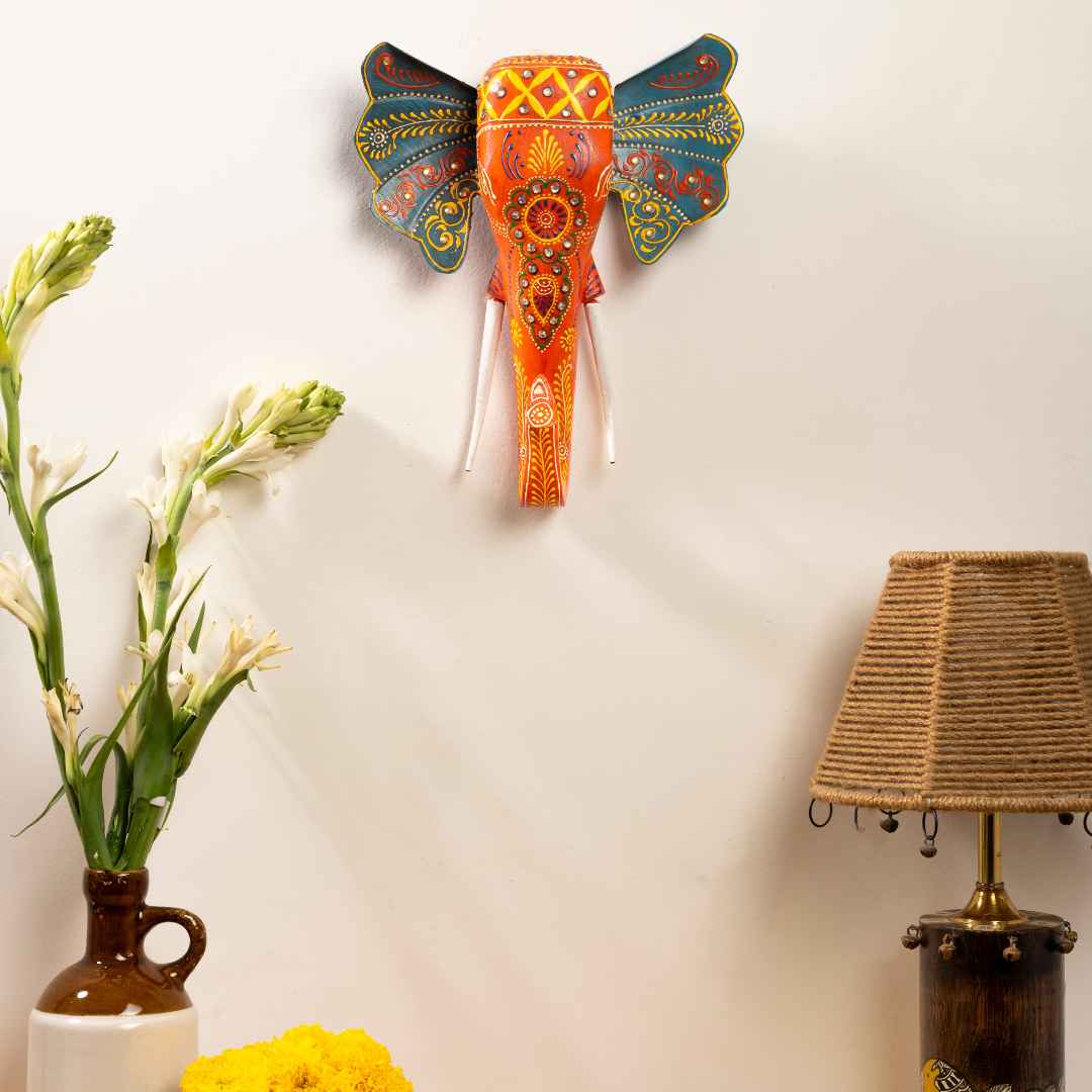 Orange Handpainted Elephant Wall Decor