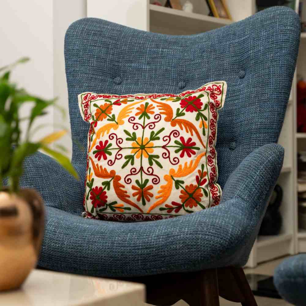 Rustic Bloom Aari Embroidery Cushion Cover (Set of 2)