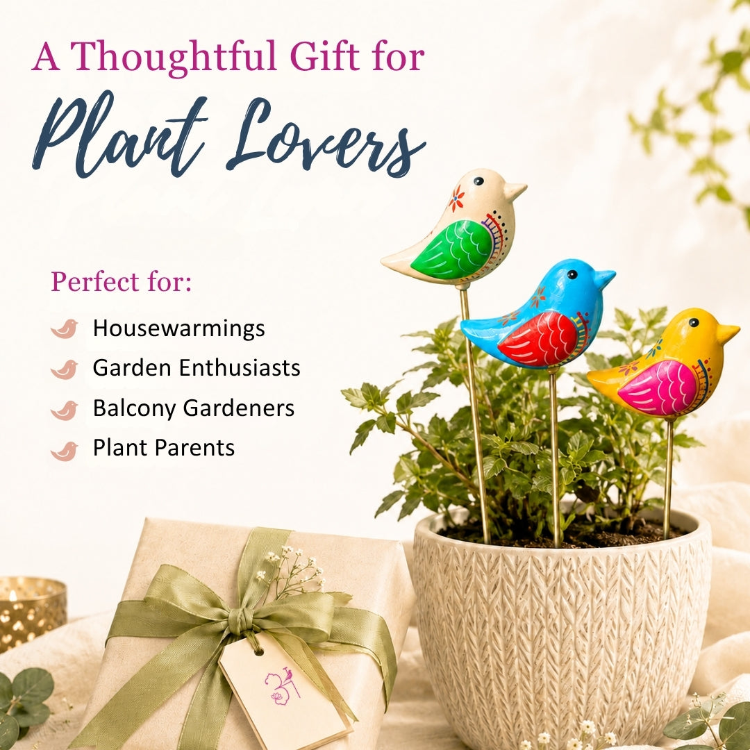 Chirpy Bird Wooden Garden Stake (Set Of 3)