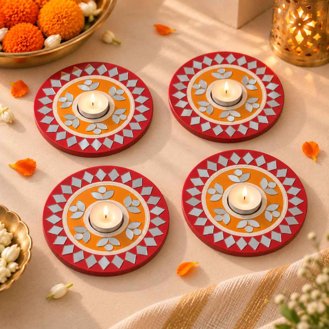 Rangoli Lippan Tealight Holder (Set of 4)