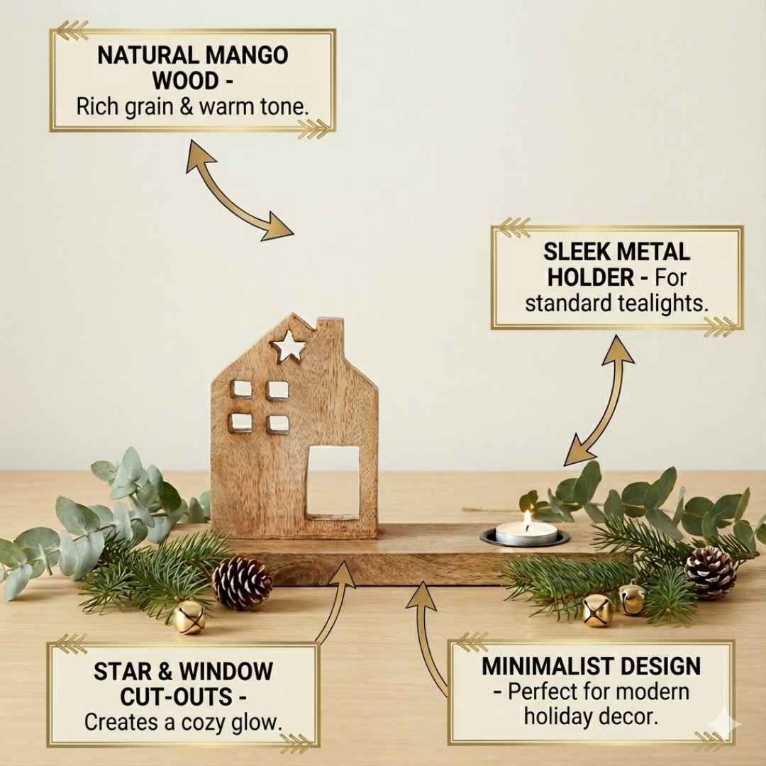 Rustic Wooden House Tealight Holder