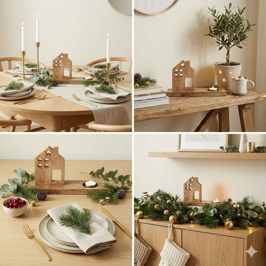 Rustic Wooden House Tealight Holder