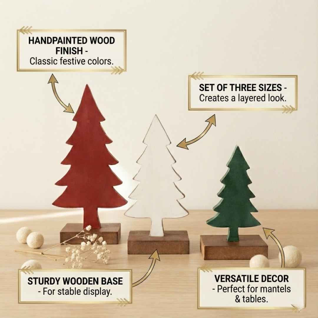 Holiday Wooden Tree Decor (Set Of 3)