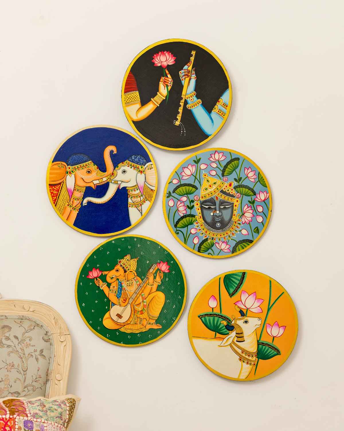 Set Of 5 Pichwai Wall Plates