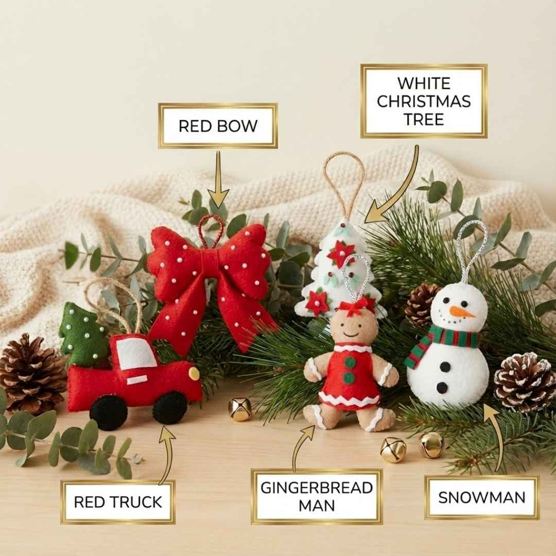 Felt Tree Ornaments (Set Of 5)