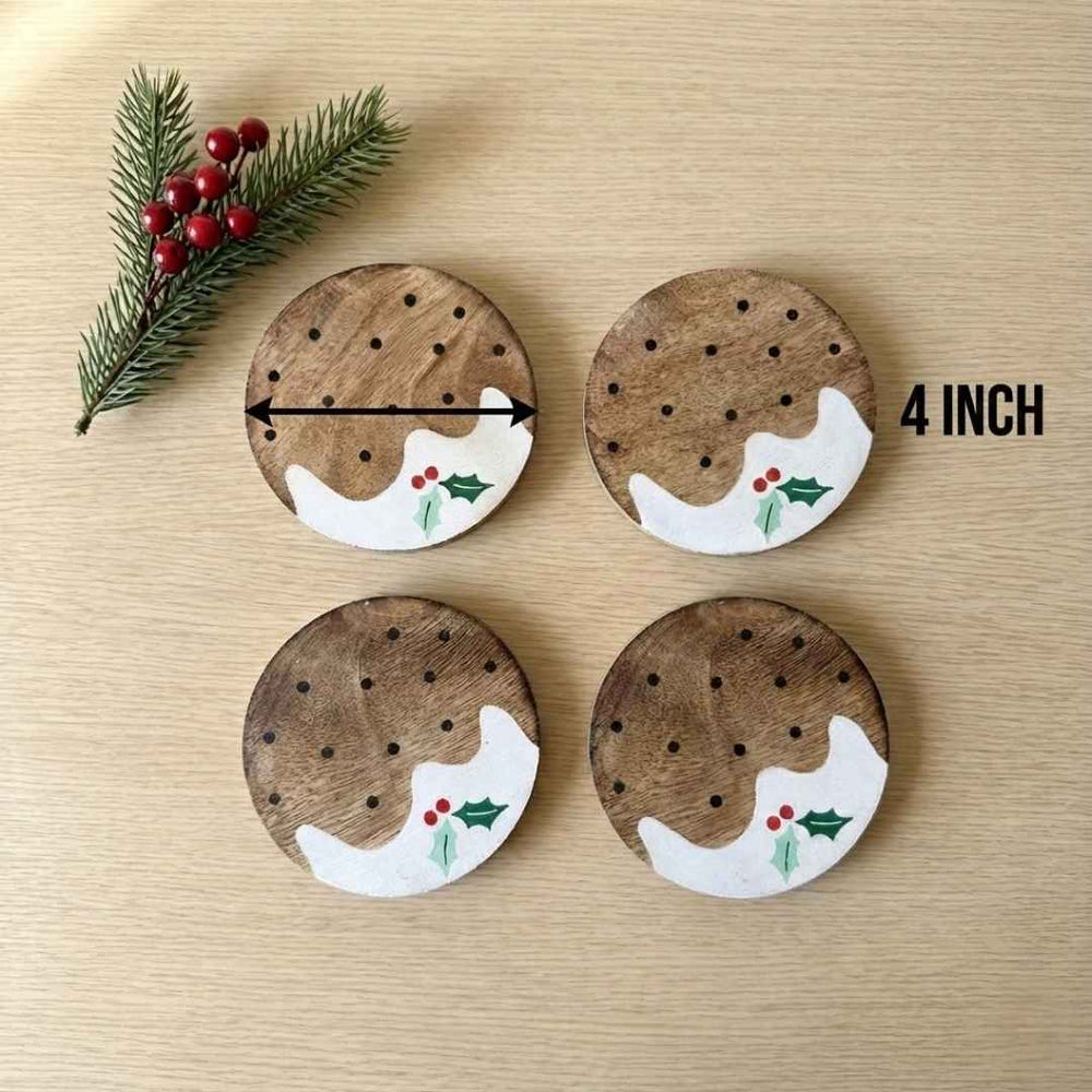 Christmas Wooden Coaster Set (4 pcs) | Festive Drink Coasters