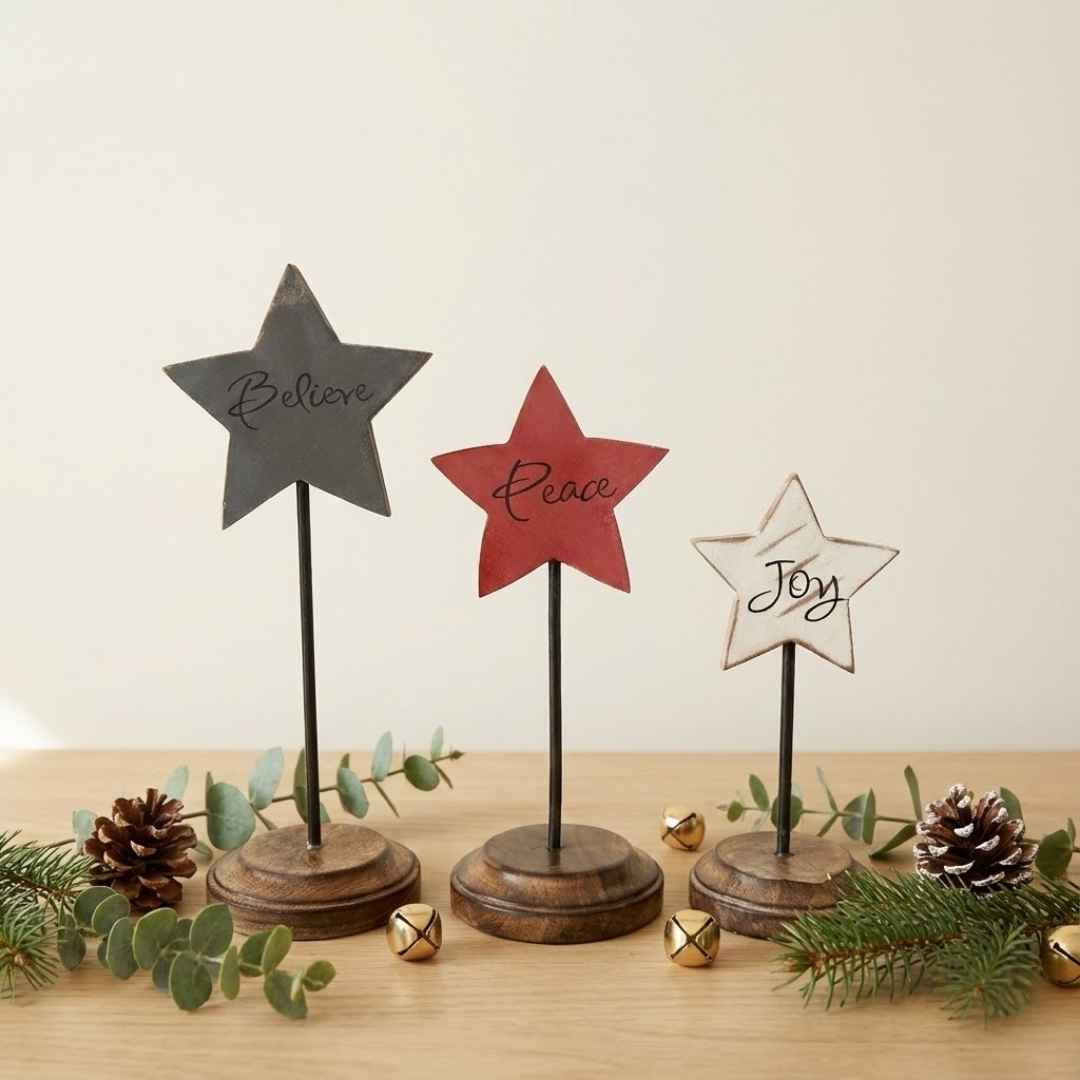 Wooden Standing Stars - Believe, Joy & Peace