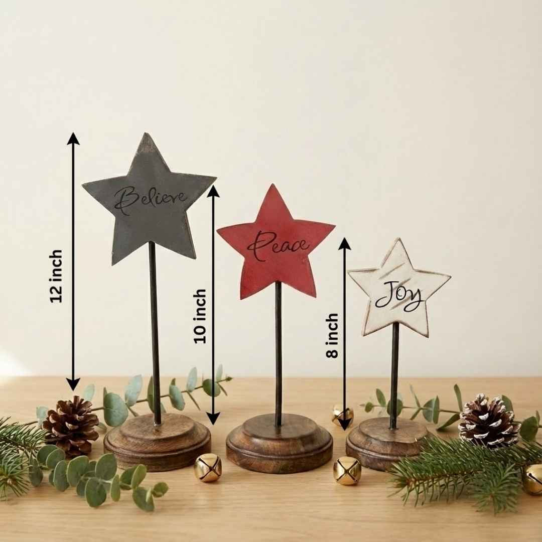 Wooden Standing Stars - Believe, Joy & Peace