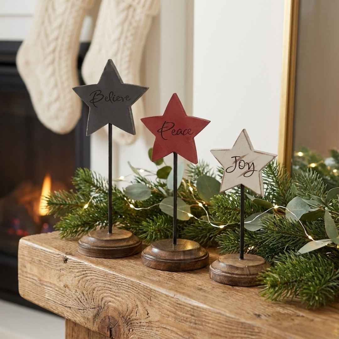 Wooden Standing Stars - Believe, Joy & Peace