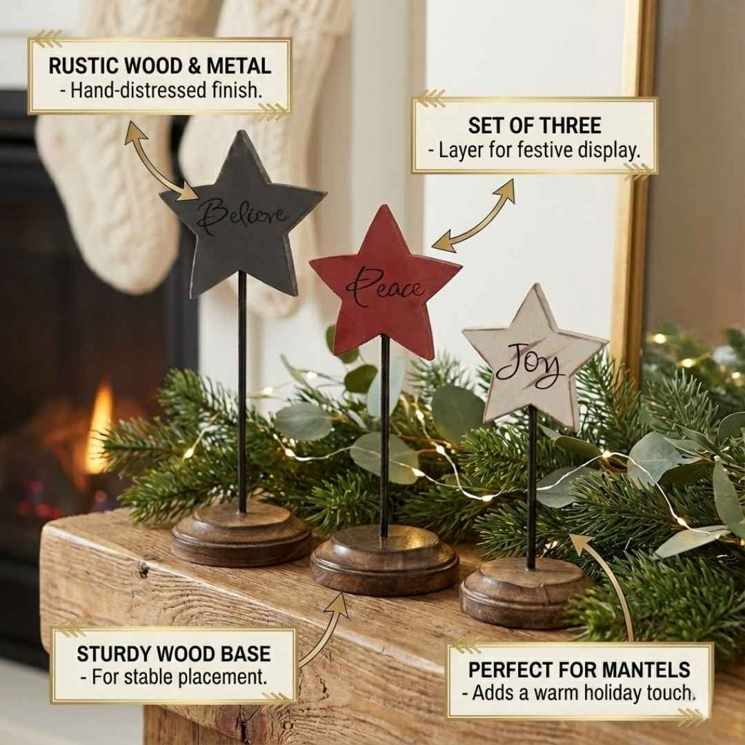 Wooden Standing Stars - Believe, Joy & Peace