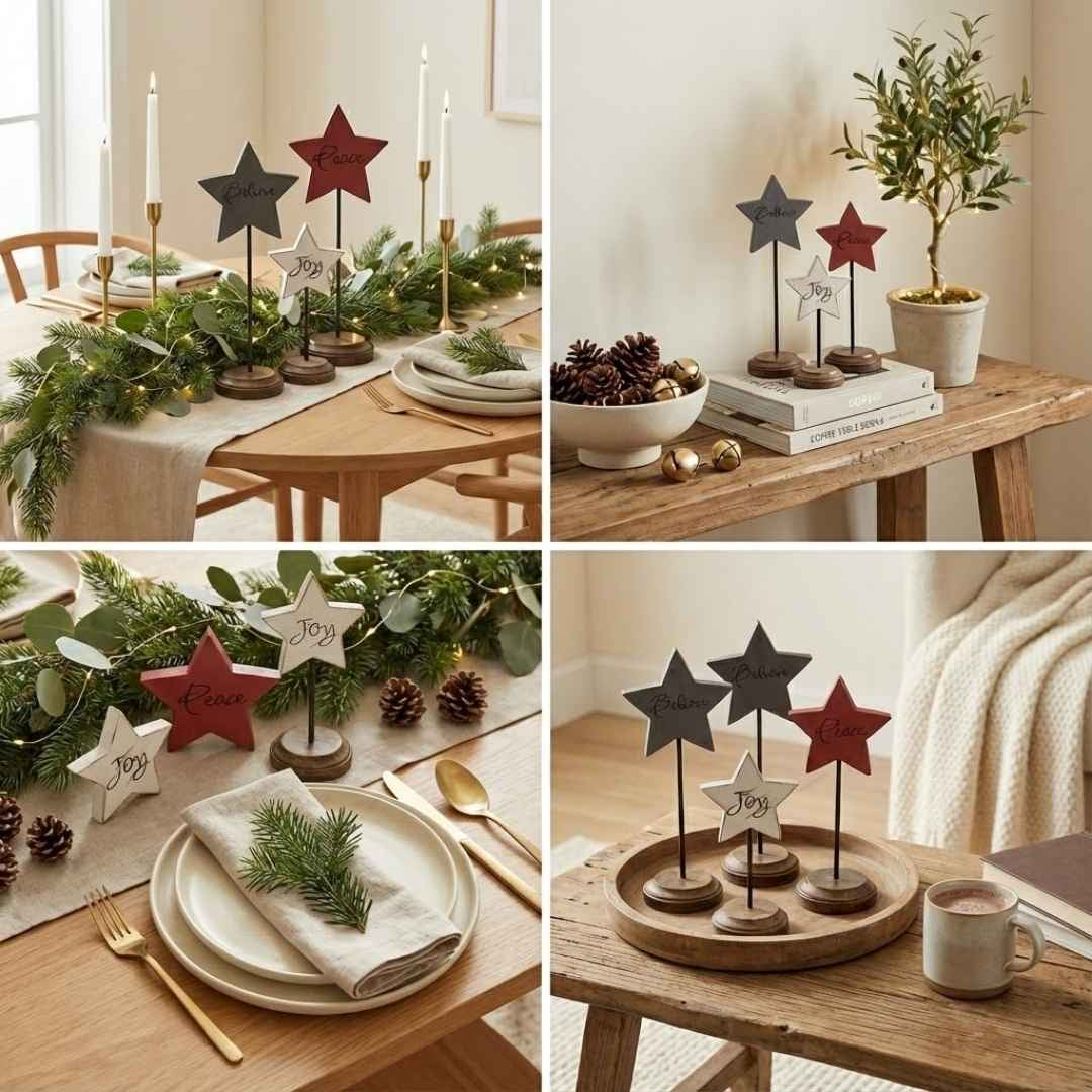 Wooden Standing Stars - Believe, Joy & Peace