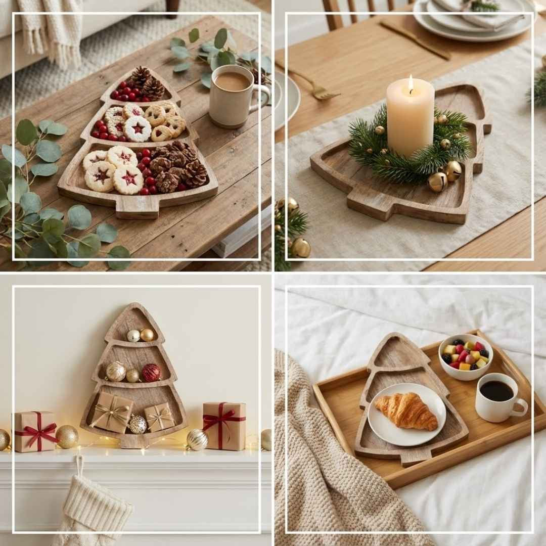 Holiday Wooden Platter (Set Of 2)