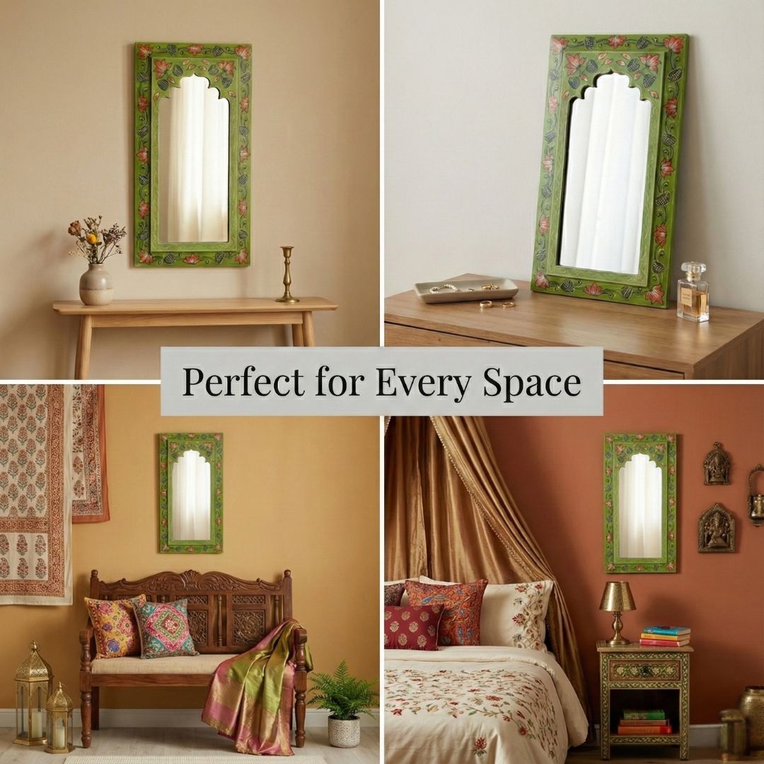 Tropical Green Handpainted Wooden Mirror