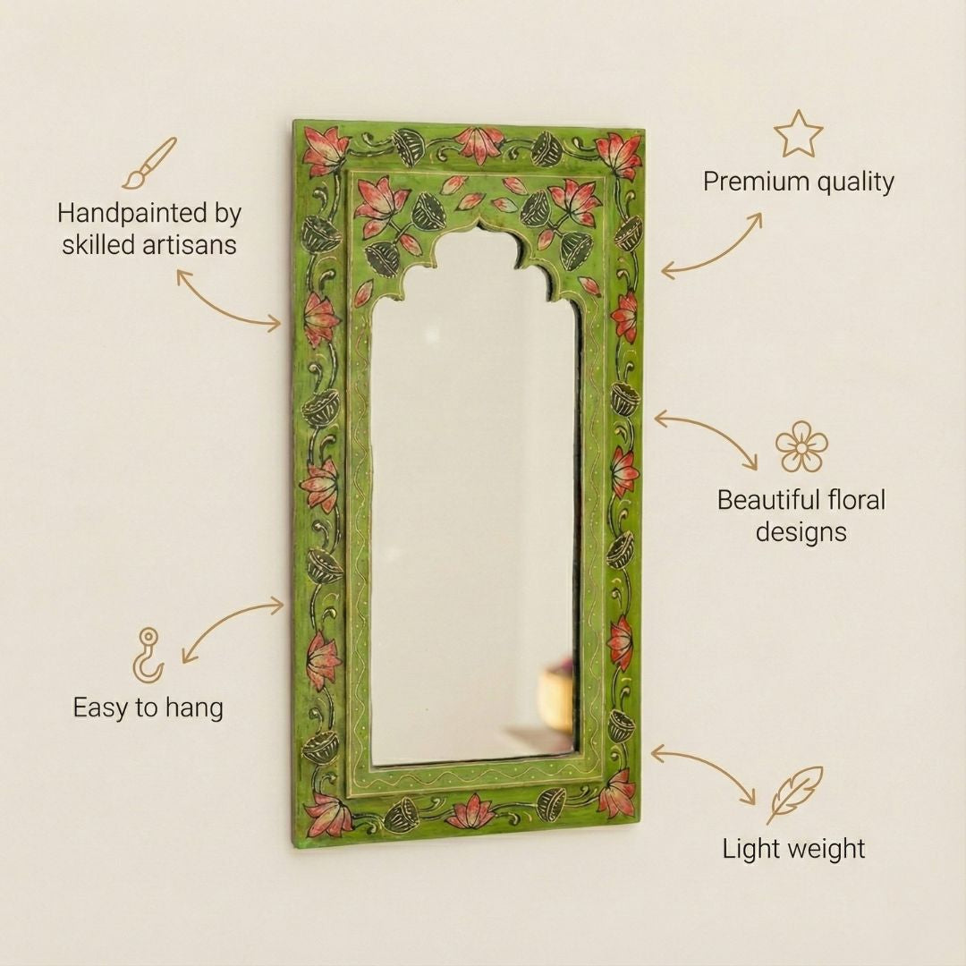 Tropical Green Handpainted Wooden Mirror