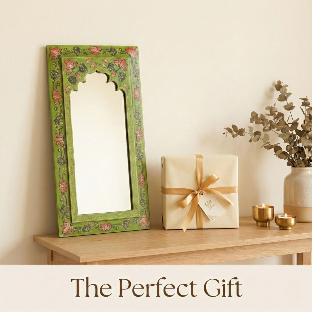 Tropical Green Handpainted Wooden Mirror
