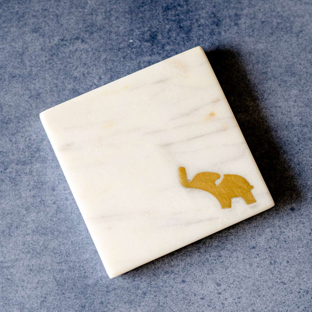 Atrangi Elephant Marble Coaster (Set Of 2)