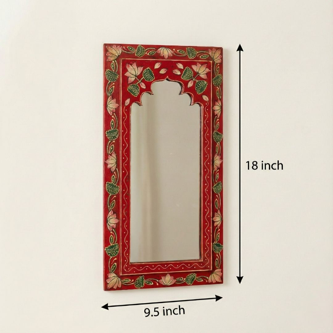 Heritage Red Handpainted Wooden Mirror