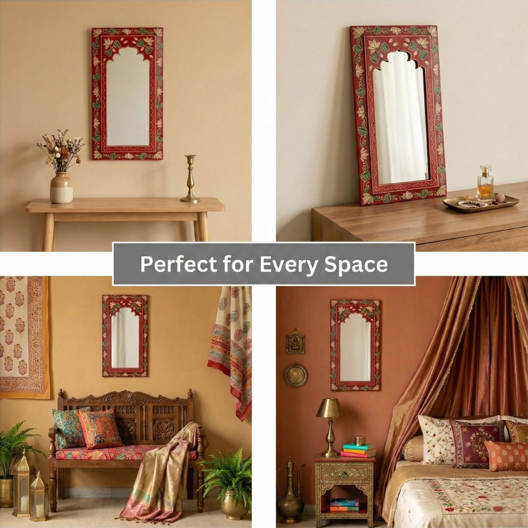 Heritage Red Handpainted Wooden Mirror