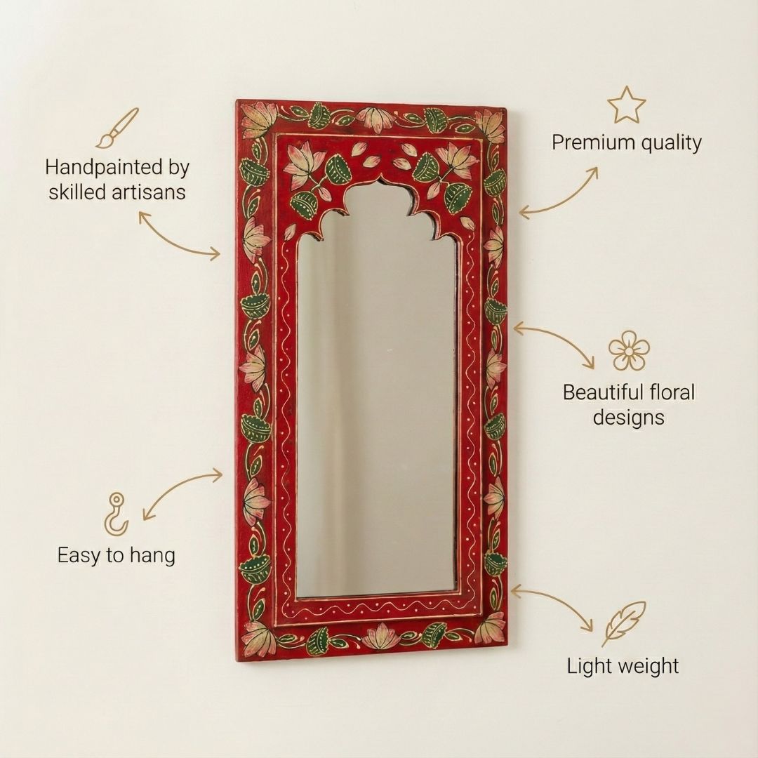 Heritage Red Handpainted Wooden Mirror