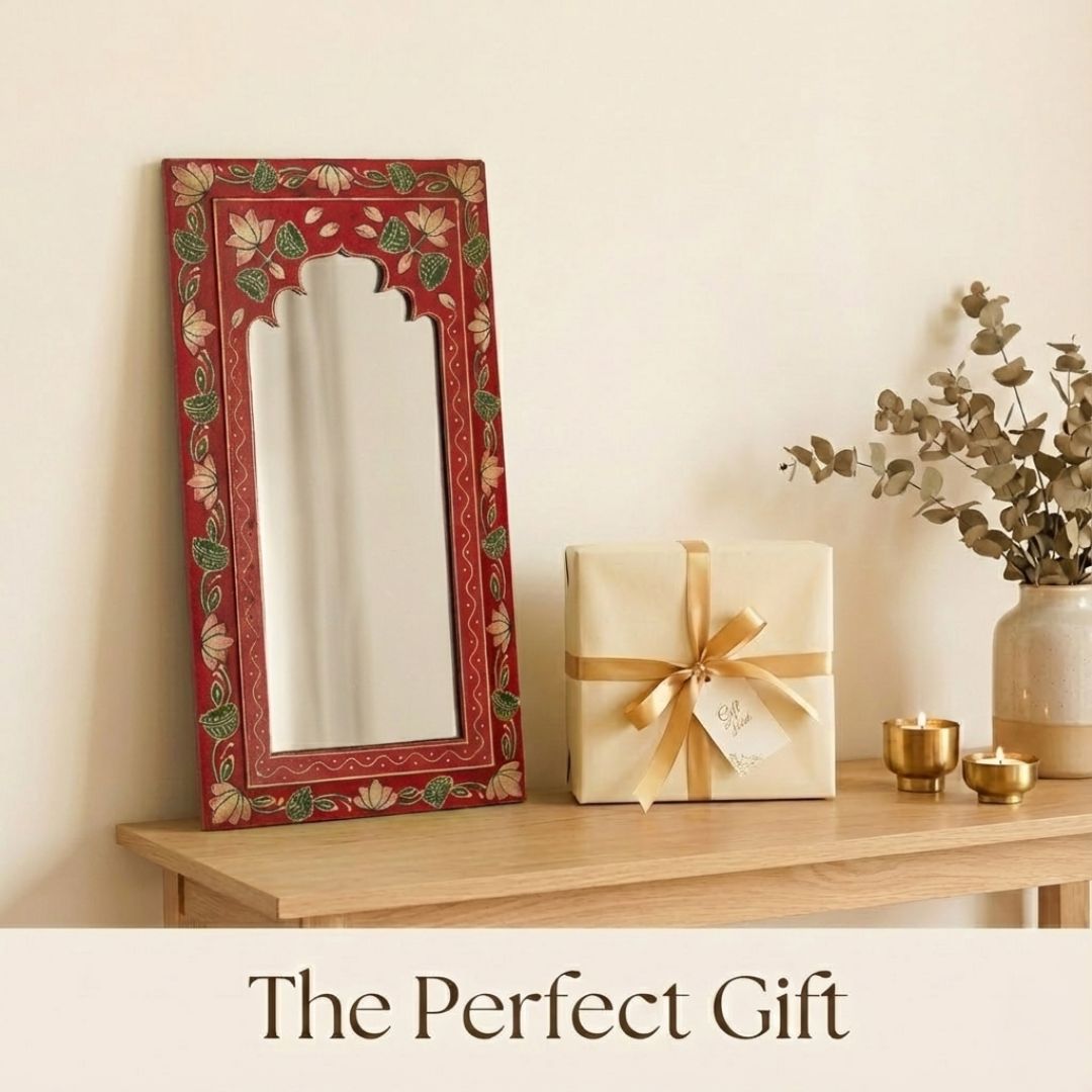 Heritage Red Handpainted Wooden Mirror