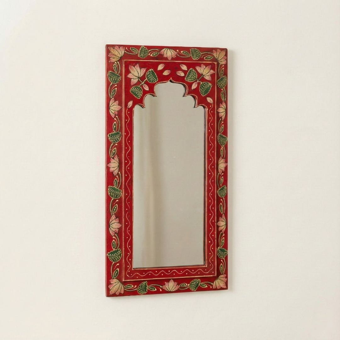 Heritage Red Handpainted Wooden Mirror