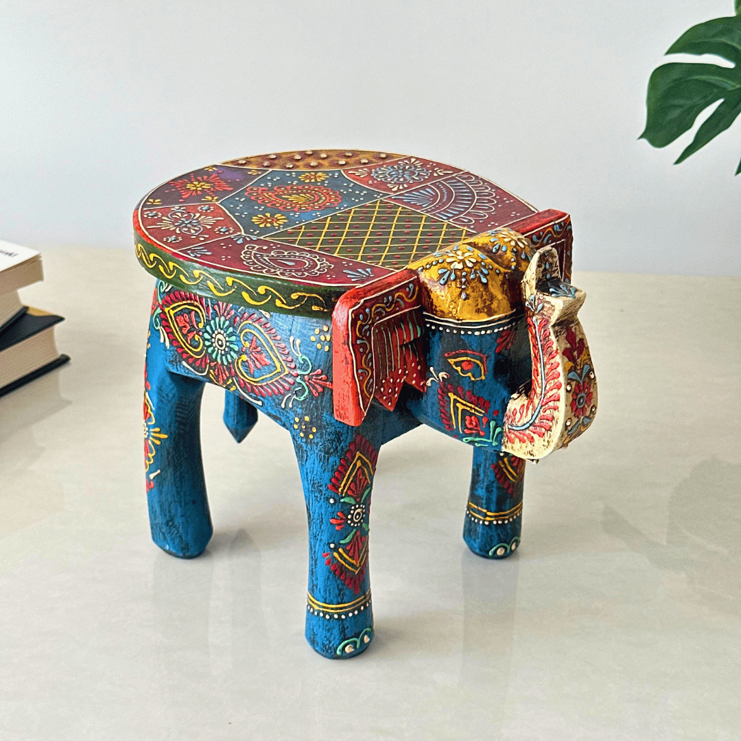 Blue Decorative Elephant & Candle Holder Set