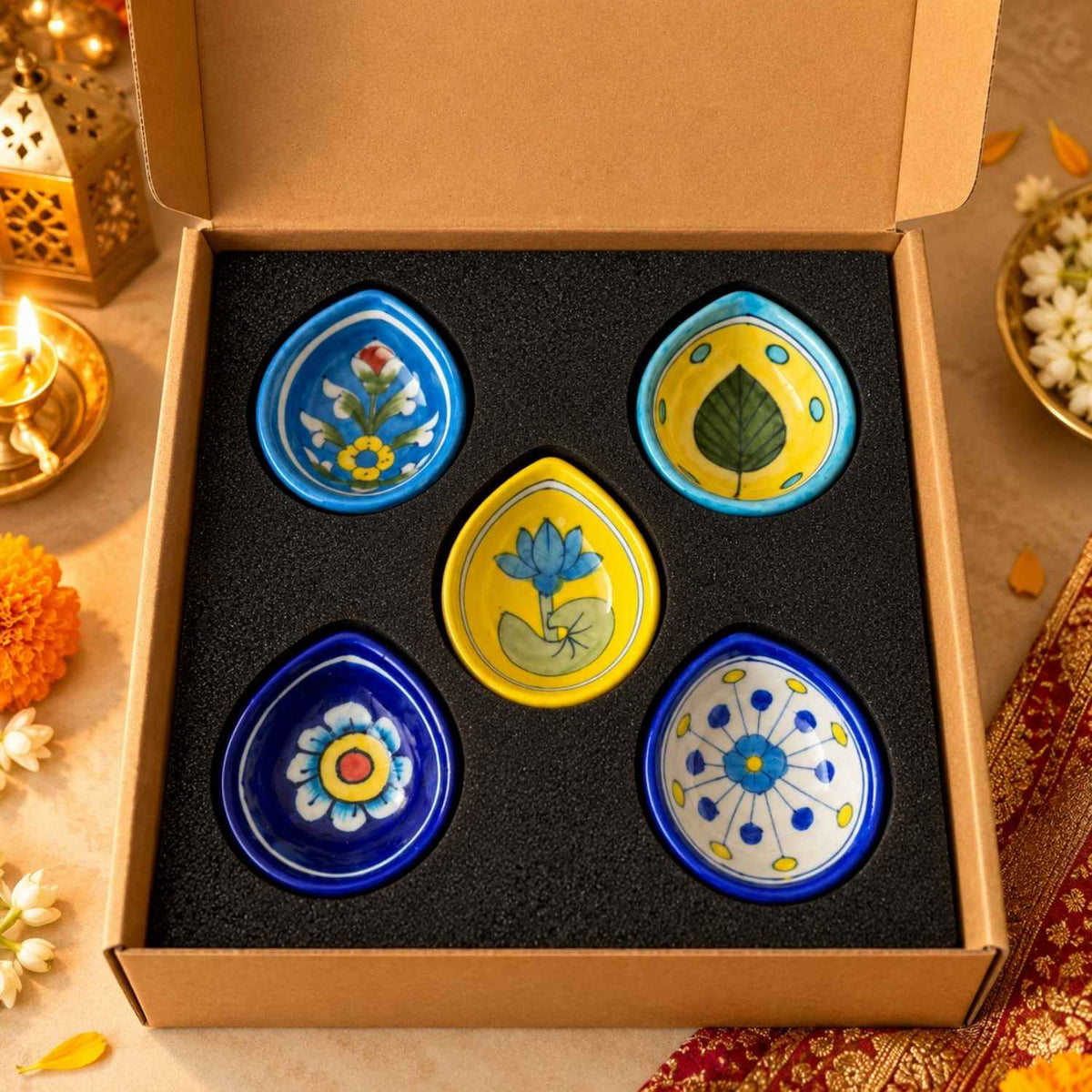 Blue Pottery Diyas Gift Box