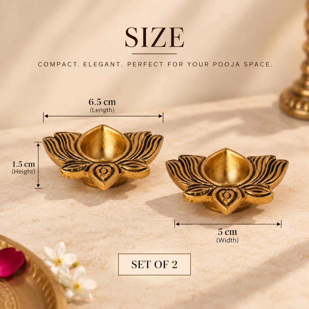 Brass Lotus Diya (Set Of 2)