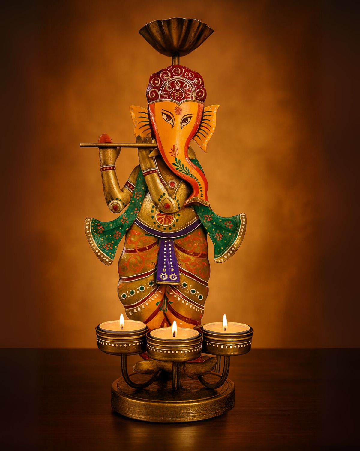 Ganesha and Peacock Iron Tealight Holders - Set of 3 Handcrafted