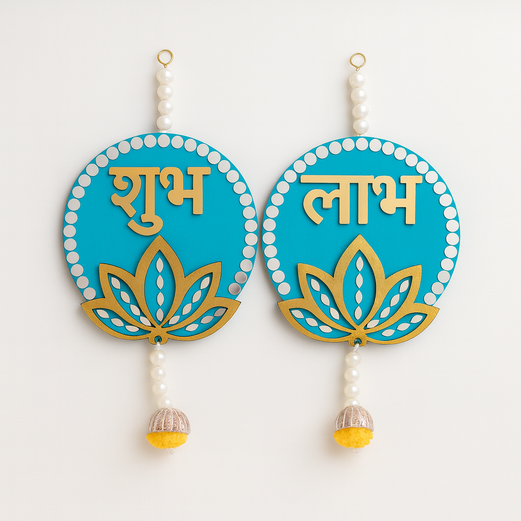 Red Mirror Work Shubh Labh Hanging