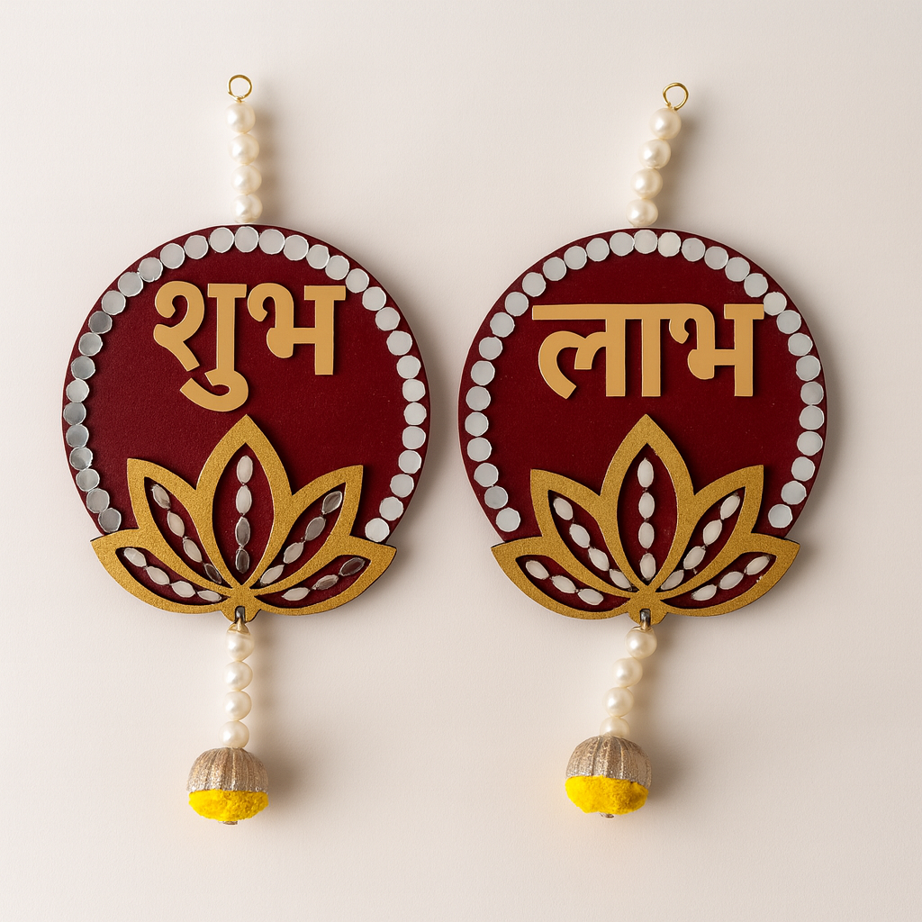 Festive Combo – Tealight Holders (Set of 5) + Shubh Labh Hanging (Red)