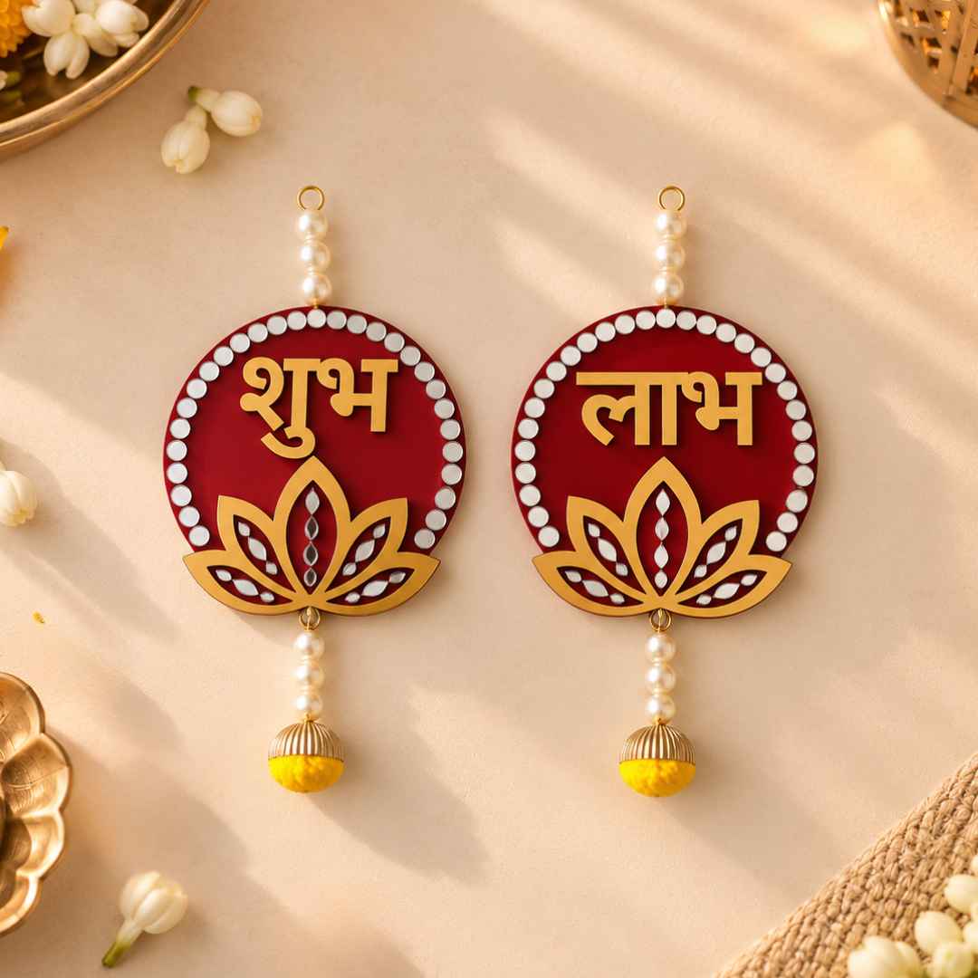 Red Mirror Work Shubh Labh Hanging