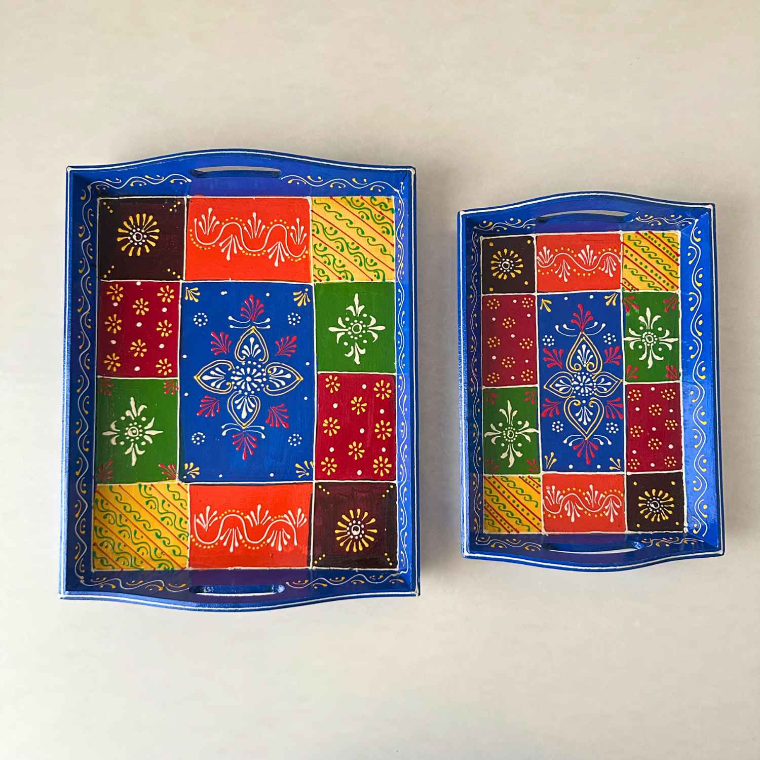 Blue Handpainted Tray (Set Of 2)