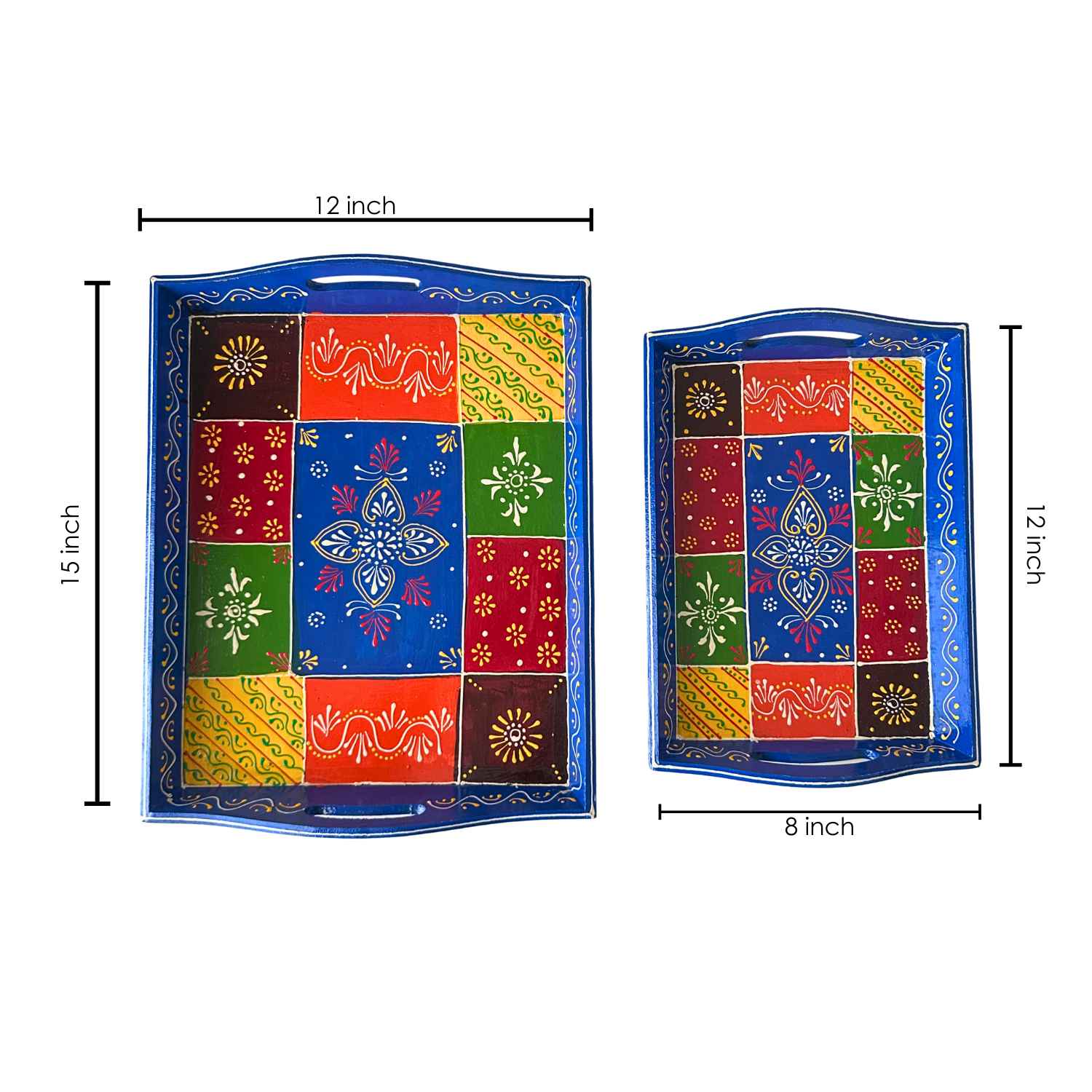 Blue Handpainted Tray (Set Of 2)