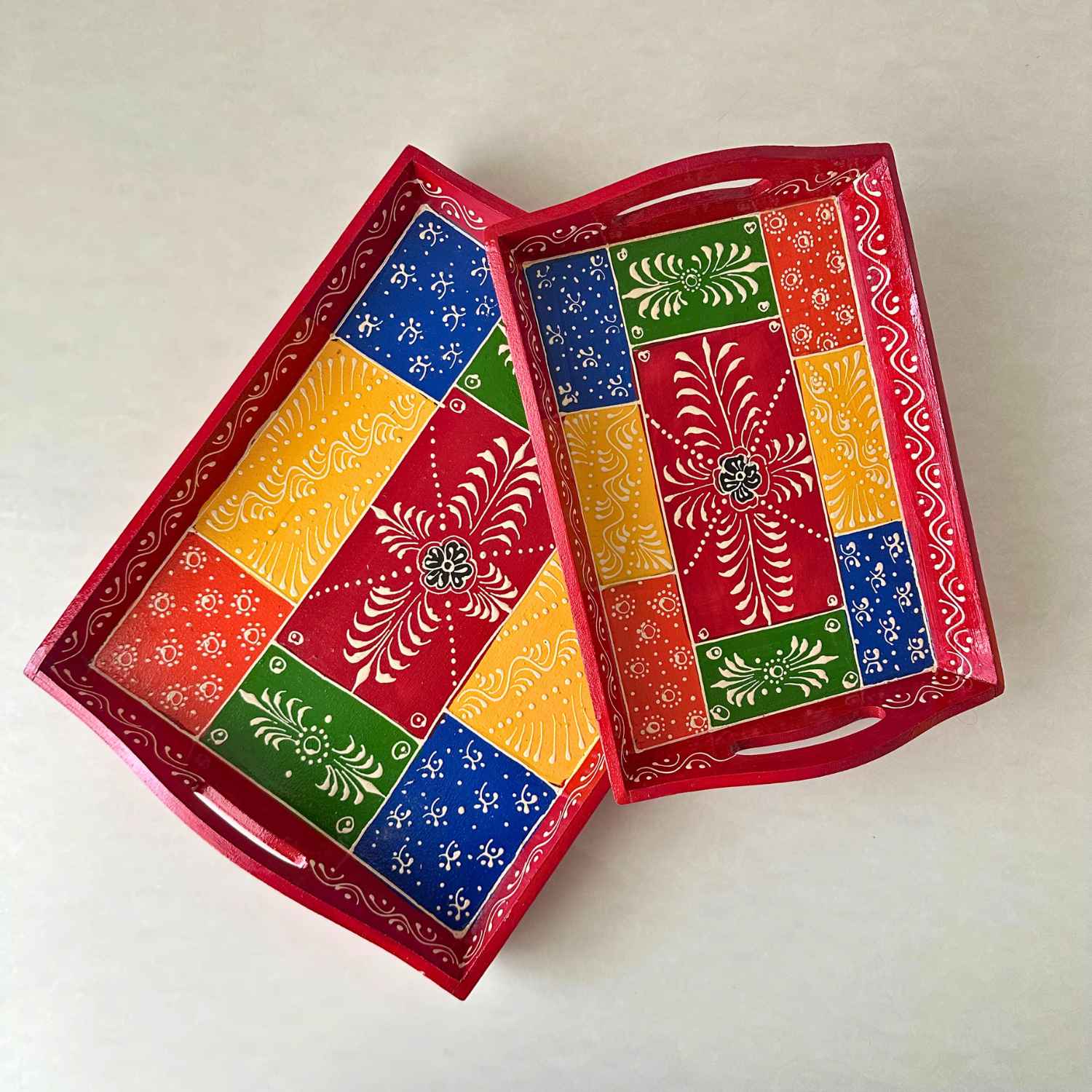 Red Handpainted Tray (Set Of 2)