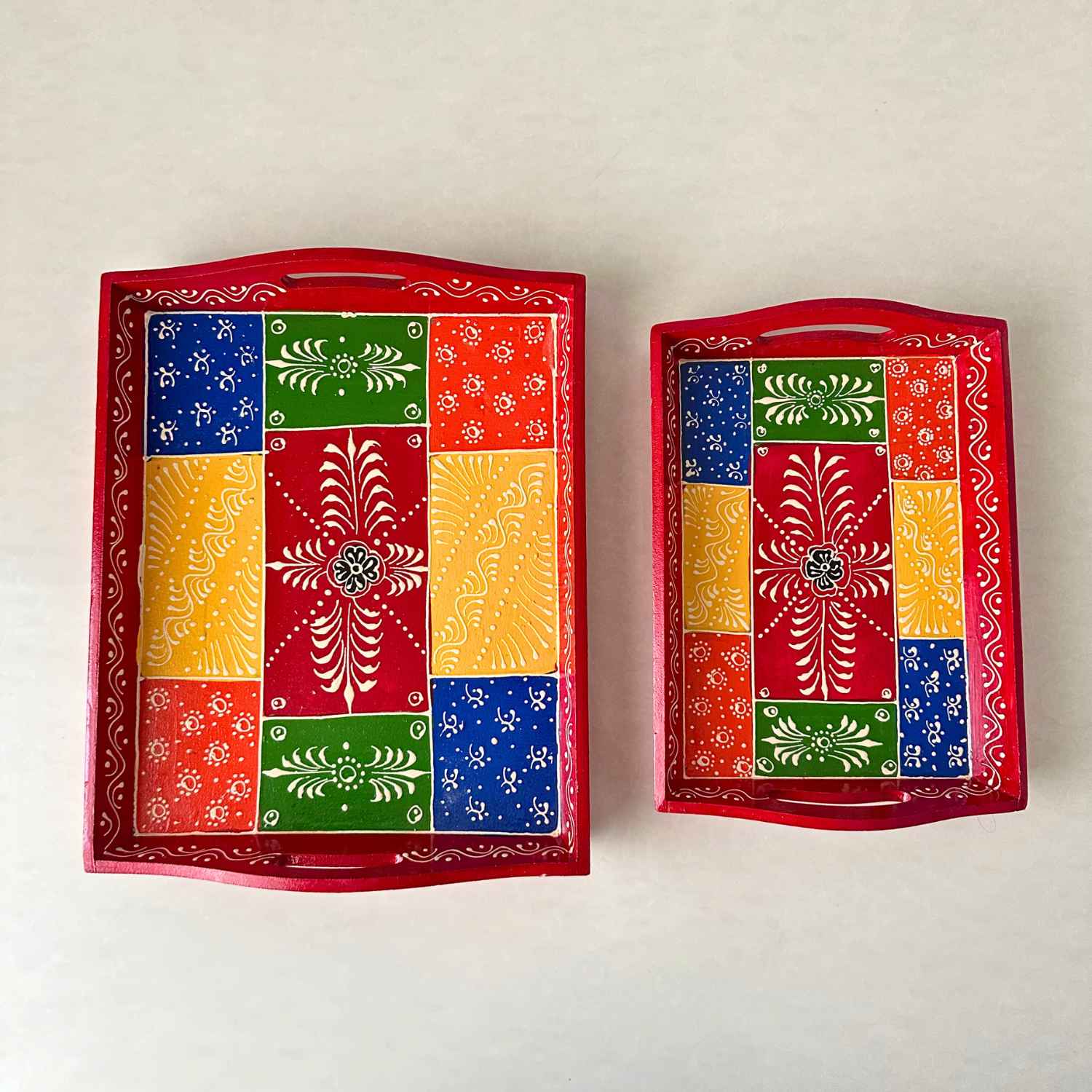 Red Handpainted Tray (Set Of 2)