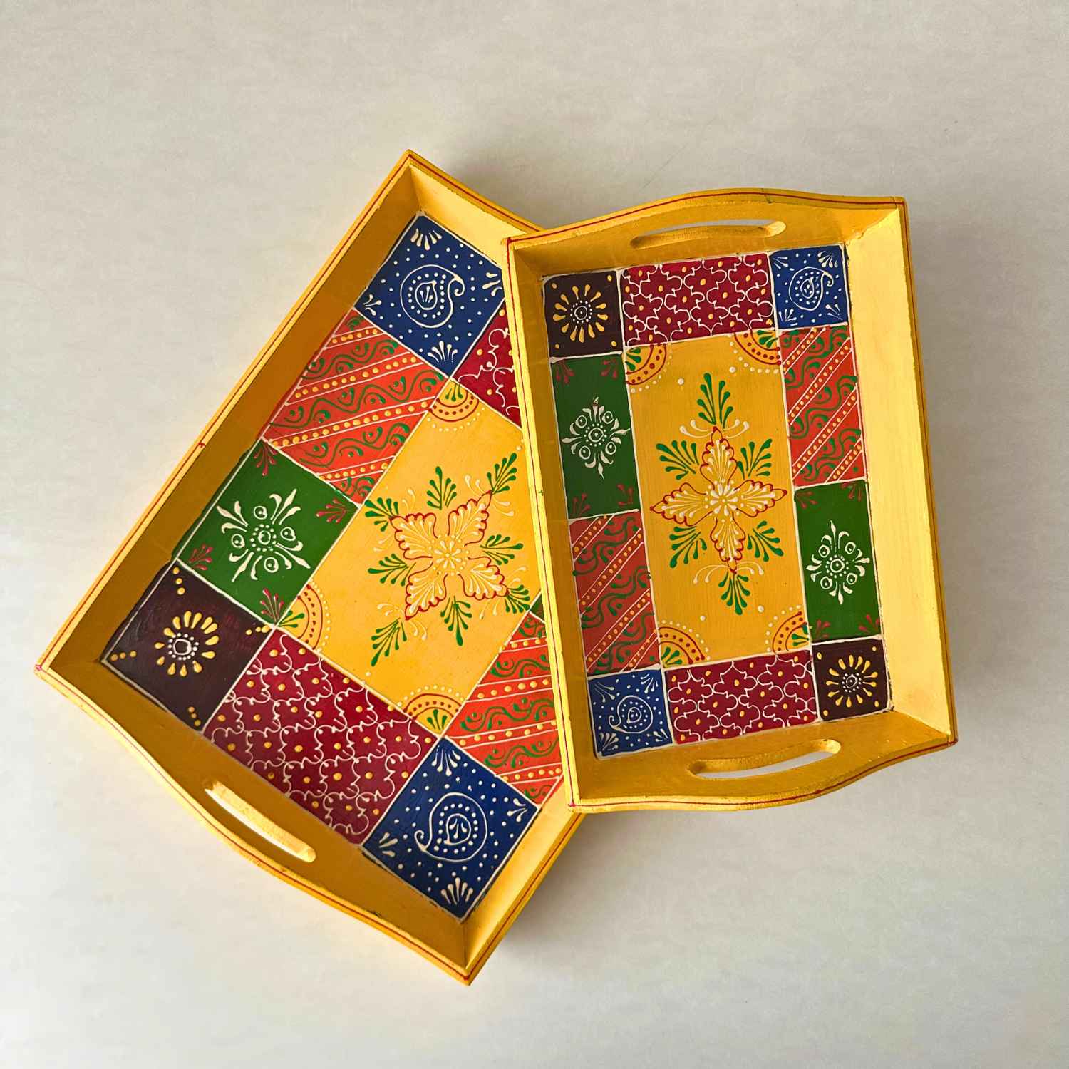 Yellow Handpainted Tray (Set Of 2)