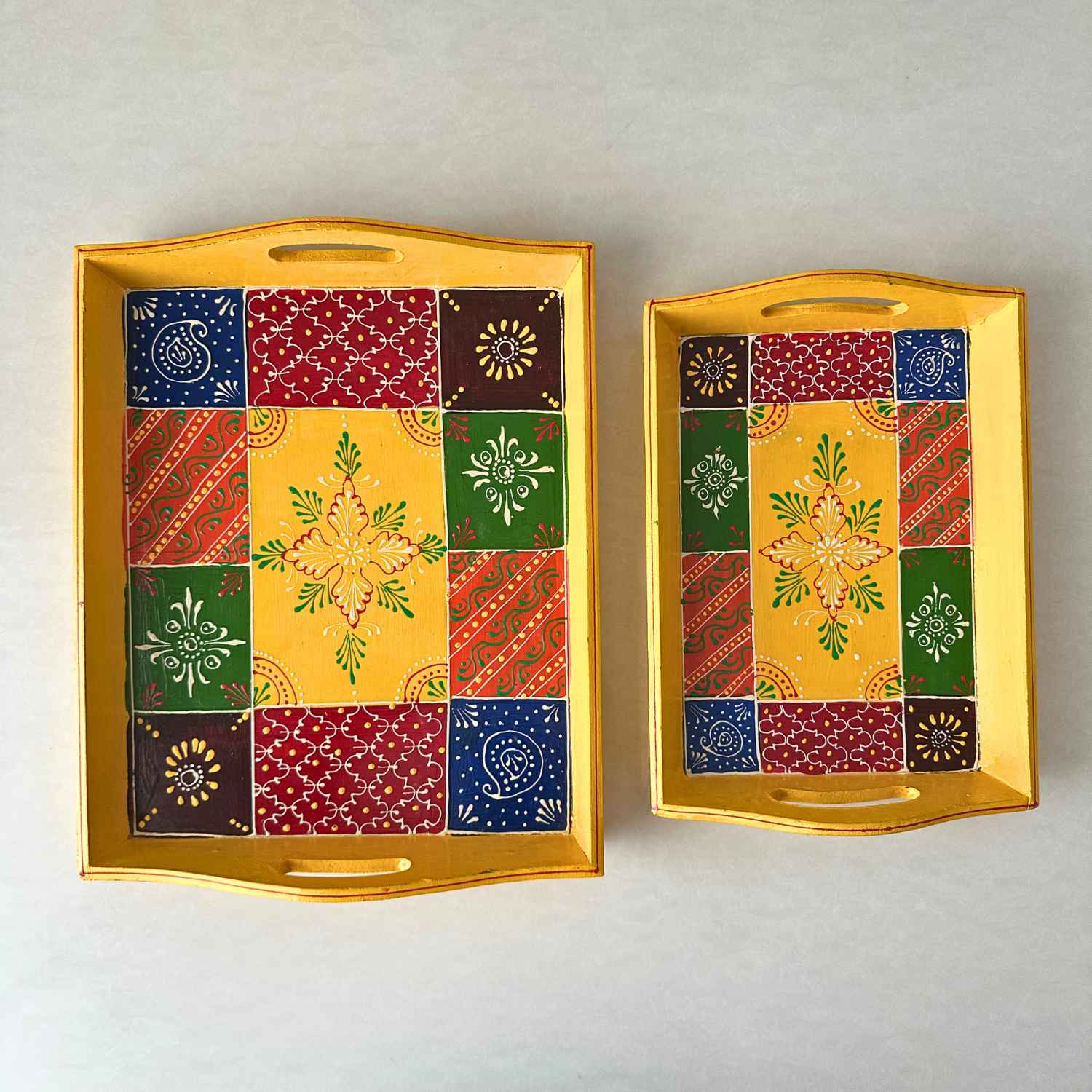 Yellow Handpainted Tray (Set Of 2)