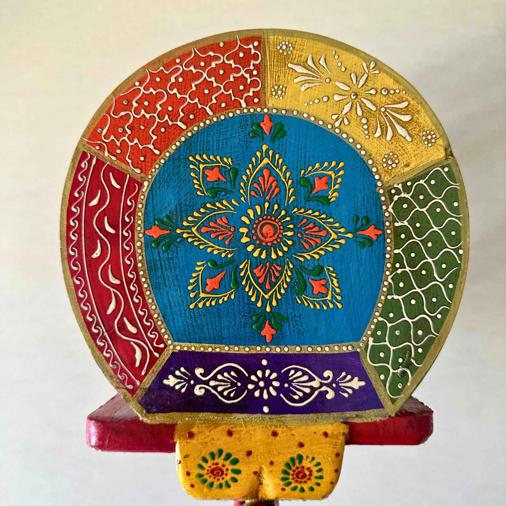 Red Handpainted Wooden Elephant Stool