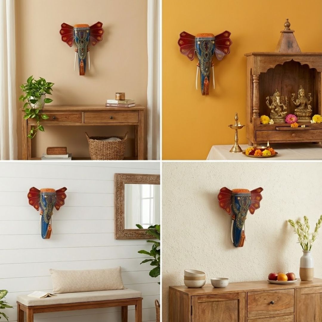 Blue Handpainted Elephant Wall Decor