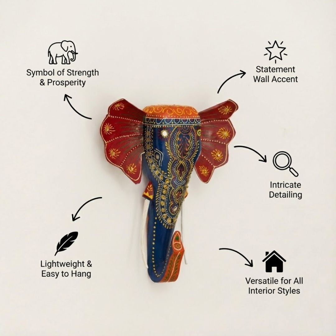 Blue Handpainted Elephant Wall Decor