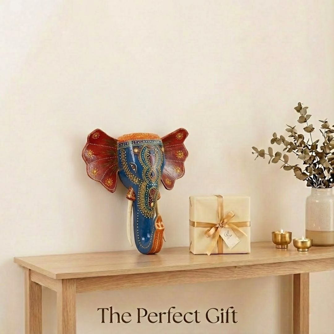 Blue Handpainted Elephant Wall Decor