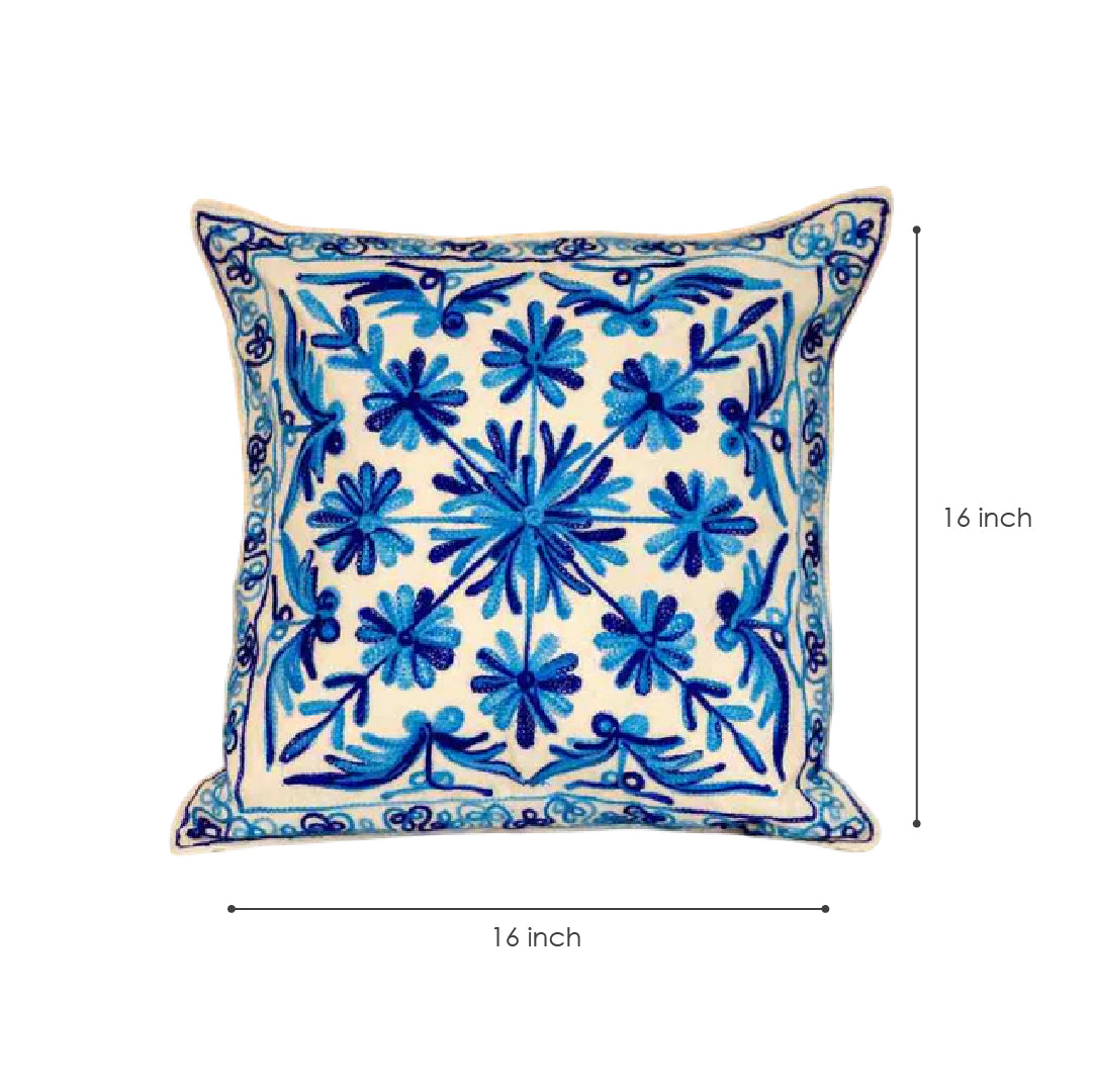 Blue Bliss Aari Embroidery Cushion Cover (Set of 2)