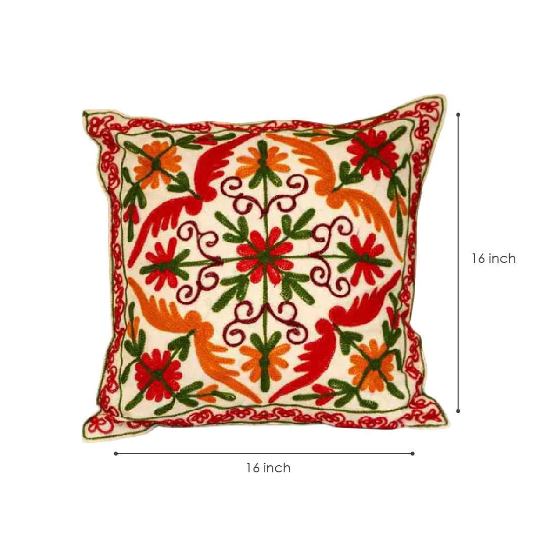 Rustic Bloom Aari Embroidery Cushion Cover (Set of 2)